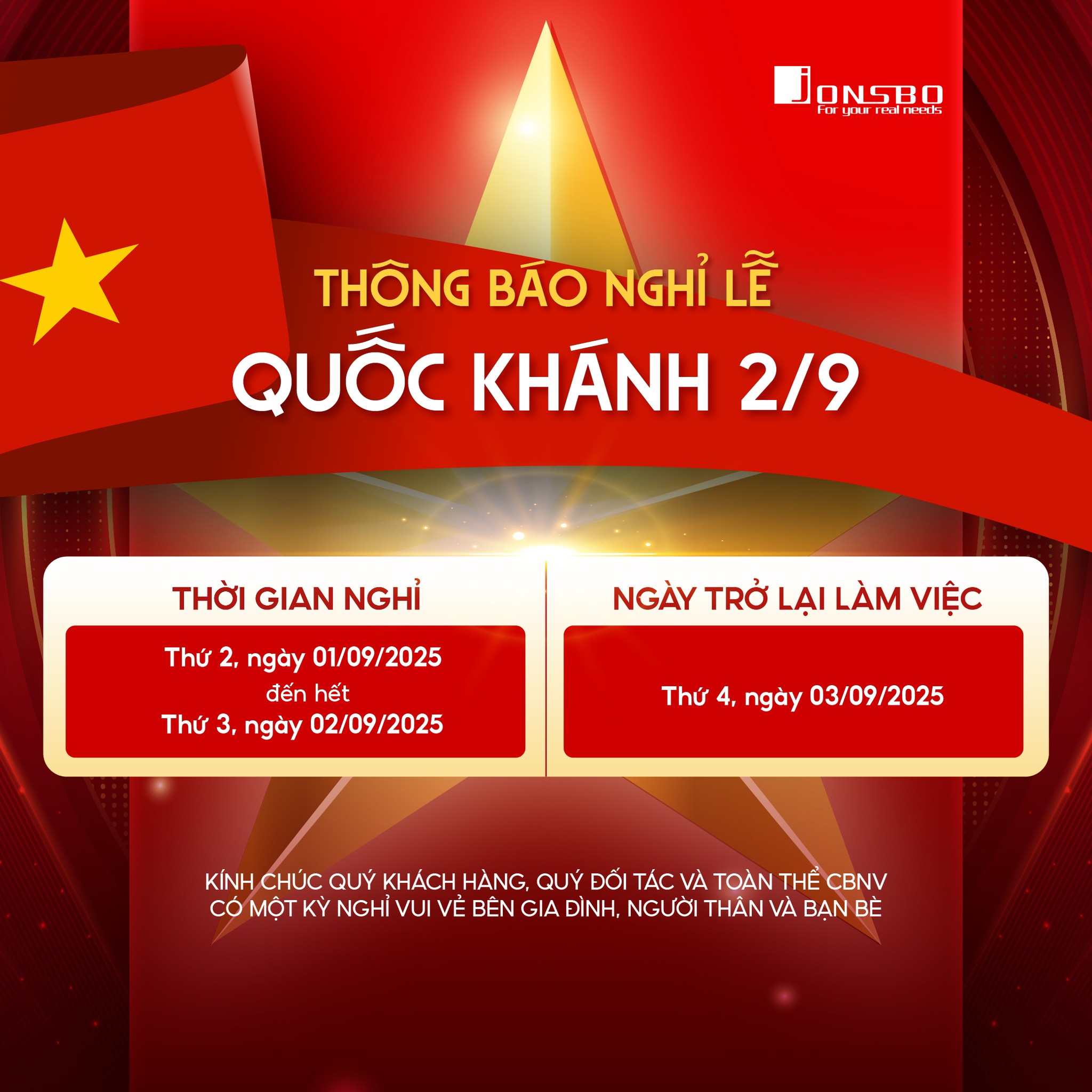 Thông báo nghỉ lễ và lời tri ân sâu sắc từ Jonsbo Việt Nam